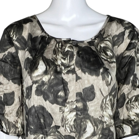 Talbots Shirt Womens 14 Black Gray Floral Flowers Puff Sleeve Roses Romantic - Picture 5 of 8